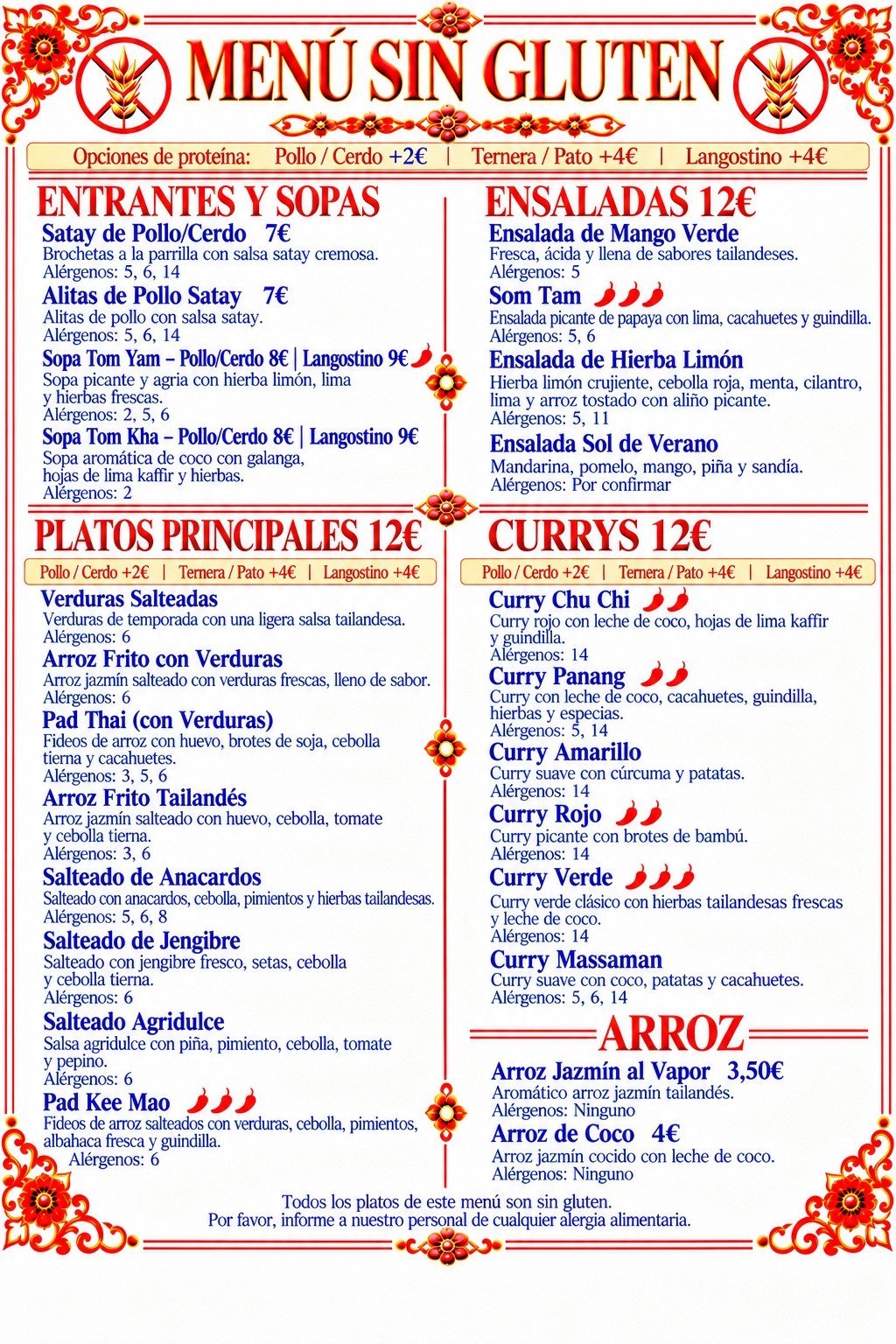 Gluten Free Menu – ES