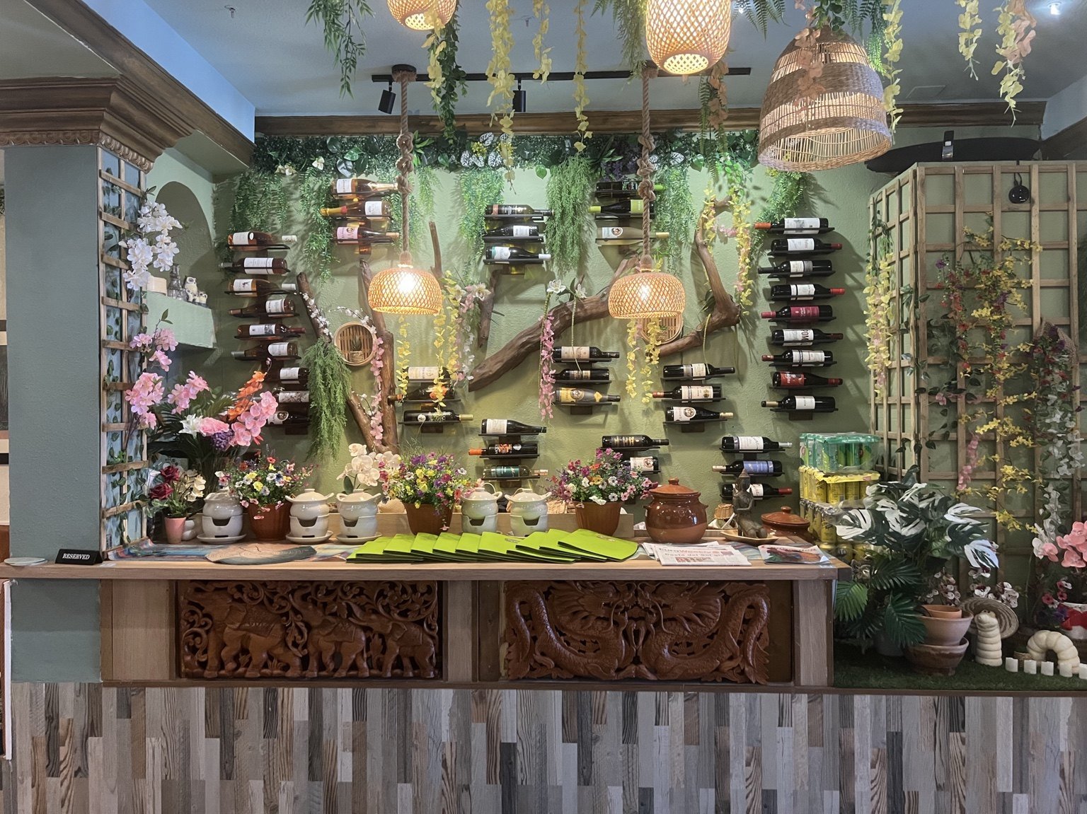 Thai Garden Fuengirola wine wall and counter