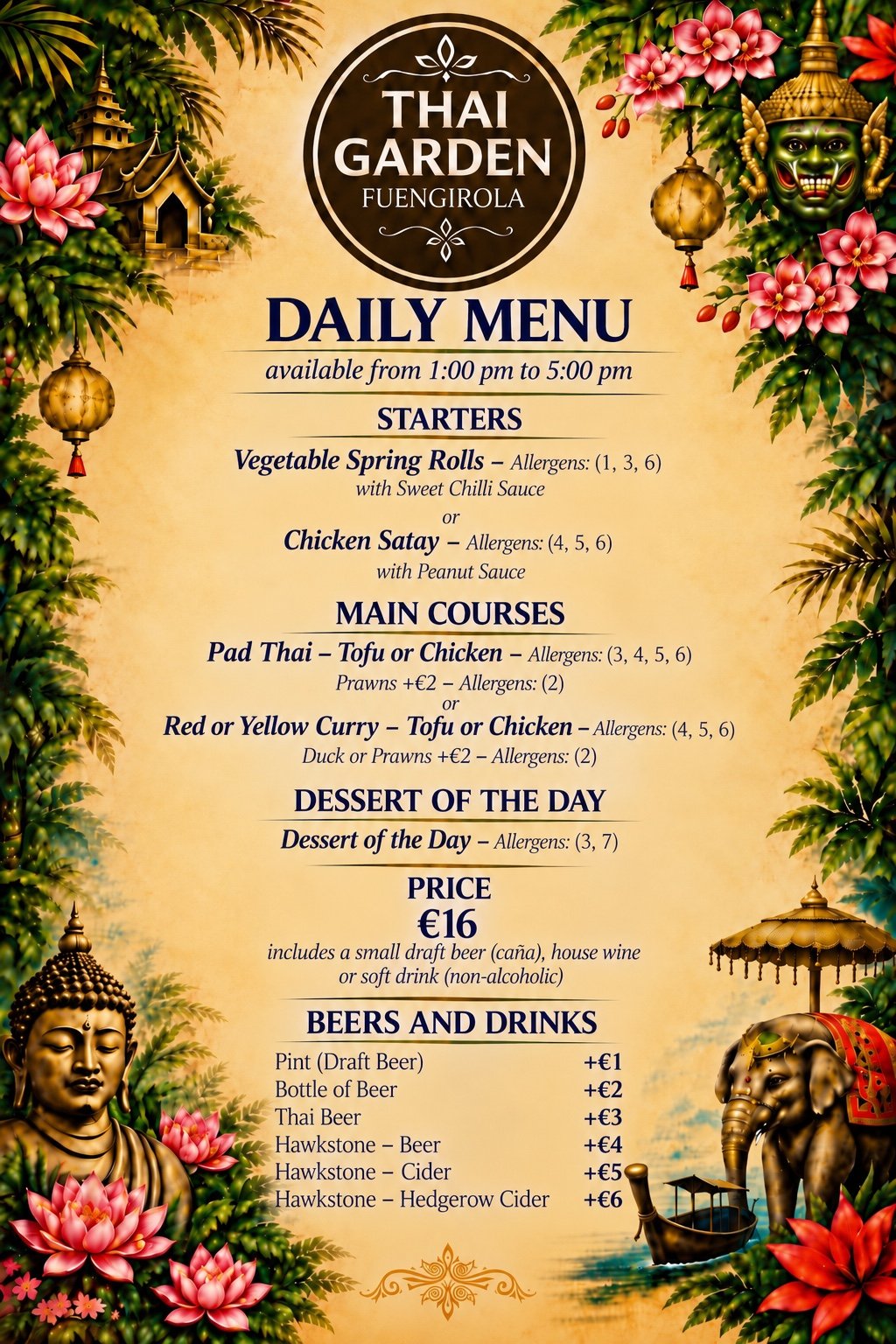 Thai Garden daily lunch menu